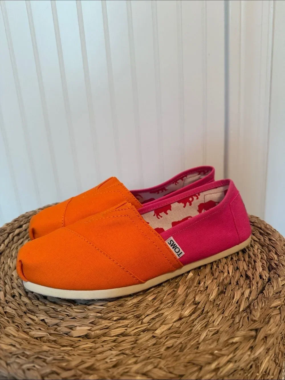 TOMS Orange Front Pink Heel Canvas Slip-On Shoes